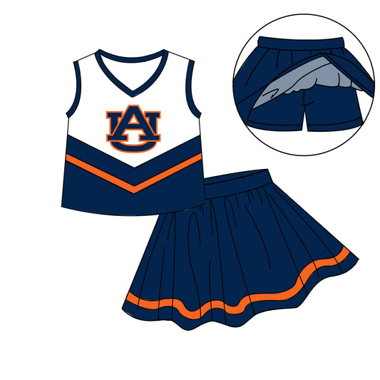 Custom moq 5 each style eta 6-7weeks baby girl clothes team navy blue sleeveless skirts sets-25.8.27