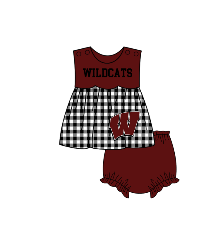 Custom moq 5 mix size milk silk summer teams baby girl boys clothes Dark Red Black and white checkered short sleeve shorts sets 3 and dress and rompers 2 series