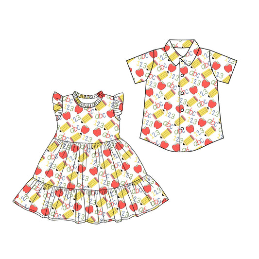 26.1.19 custom each style moq 5 eta 6-8week Sibling Sister abc baby button short sleeve top and dress match design