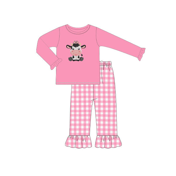 5.20custom each style moq 5eta 4-5week Sibling Sister cow prints pink plaid girls outfits and baby romper match family design