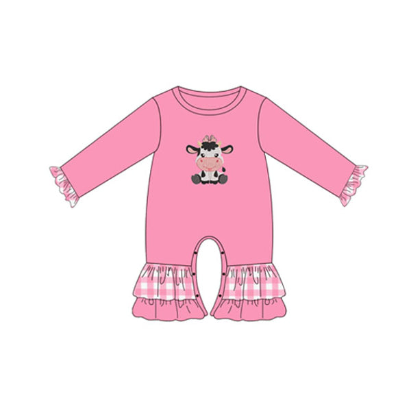 5.20custom each style moq 5eta 4-5week Sibling Sister cow prints pink plaid girls outfits and baby romper match family design