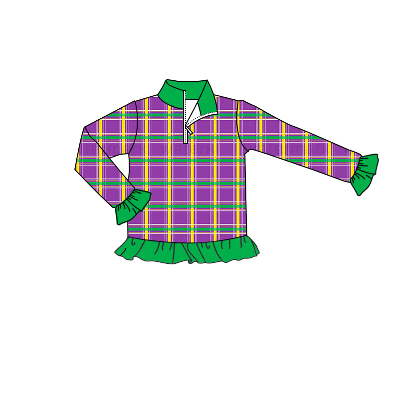 7.23 custom each style moq 5 eta 4-6week Sibling Sister Mari gras purple plaid baby boys and girls long sleeve tops