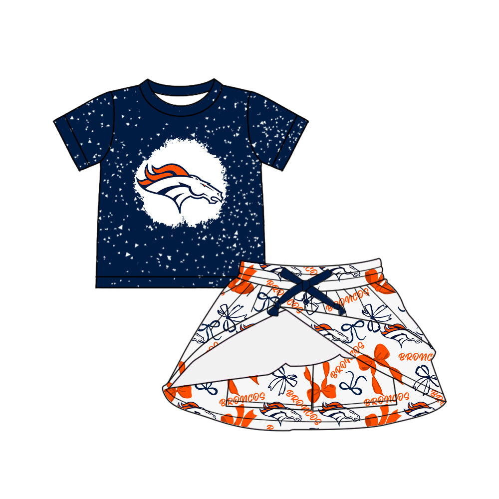 Custom moq 5 mix sizes summer teams baby girls clothes team blue short sleeve skirts shorts sets 1 and skirts sets 2 and and skirts sets 2 and dress 1 and dress 2 and dress 3 and dress 4-25.6.9