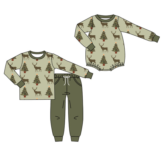 25.7.25 custom each style moq 5eta 4-6week Sibling Sister Christmas trees baby boy long sleeve pants sets and rompers match family design