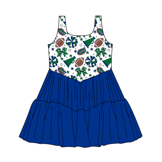 Custom moq 5 mix size milk silk summer teams Baby Girls Sleeveless Blue Knee-Length Dress Cute Clothing for Little Girls