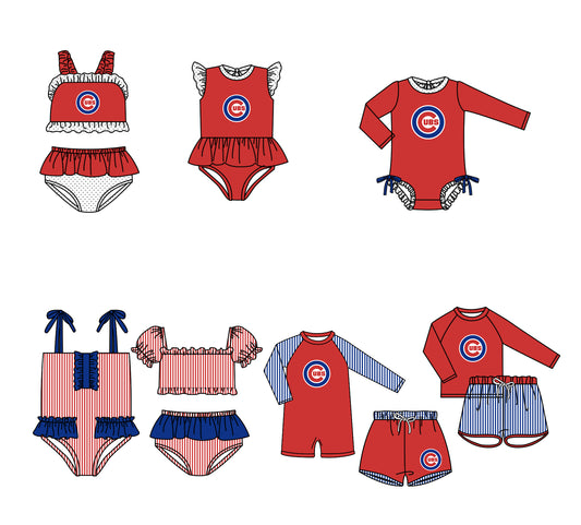Custom moq 5 mix size milk silk summer teams baby girl boys clothes Red Two-Piece Swimsuit Set One Piece Swimsuits boy swim trunks