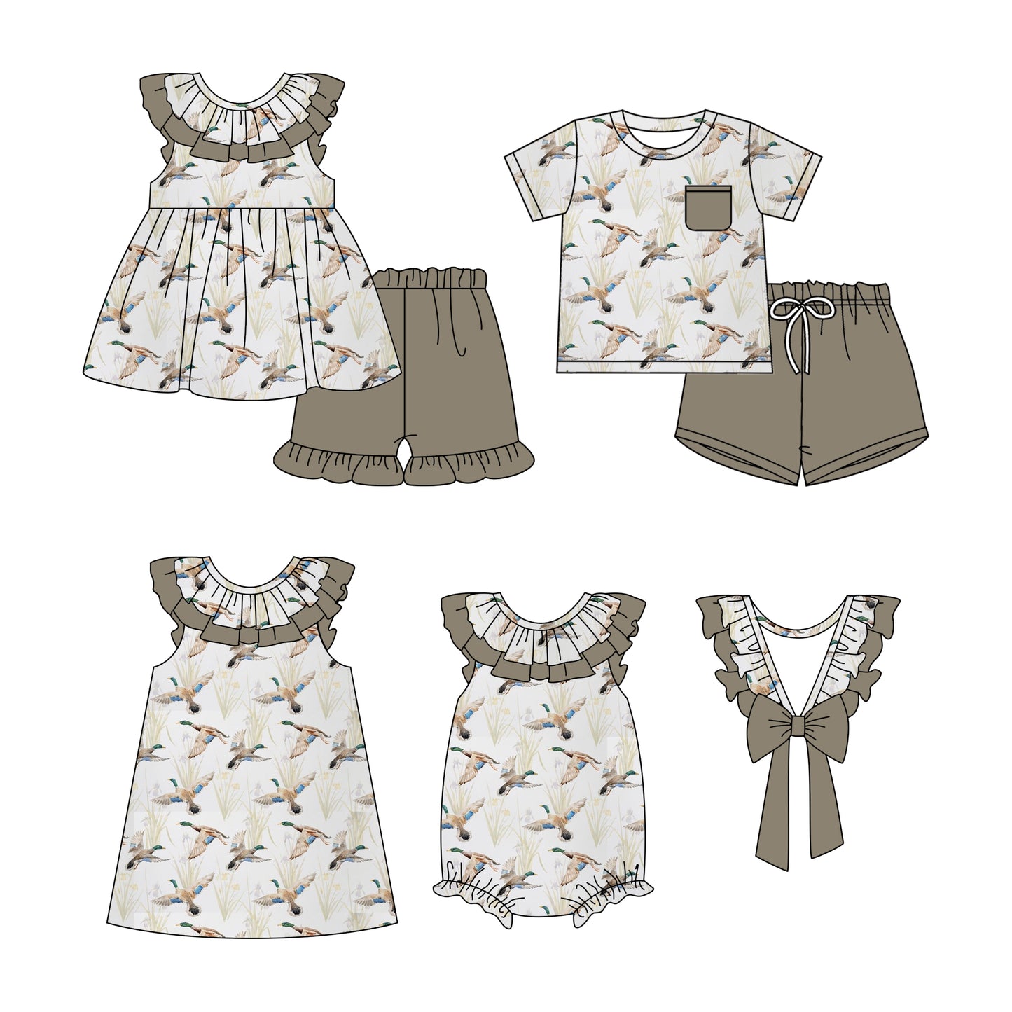 11.28 custom each style moq 5eta 4-6week Sibling Sister duck baby girl short sleeve shorts sets and sets 2 and girls romper and dress match design