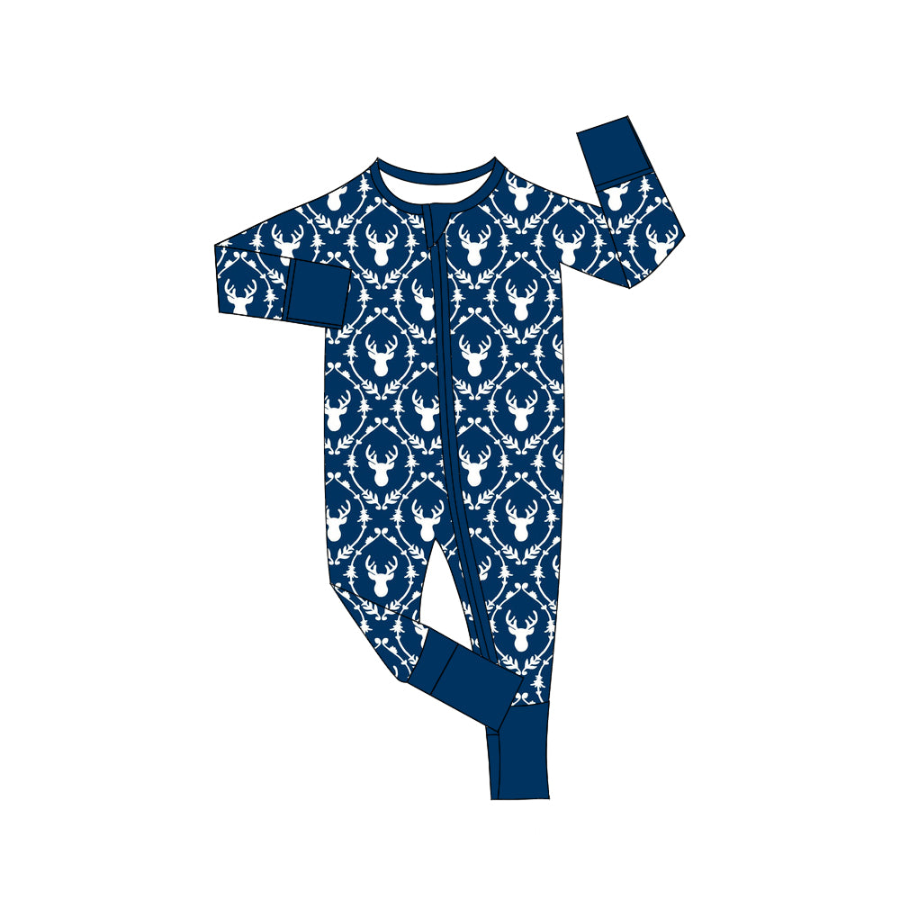 6.10 custom each style moq 5eta 4-6 week Sibling Sister blue deer boys pajamas outfits and romper match family design