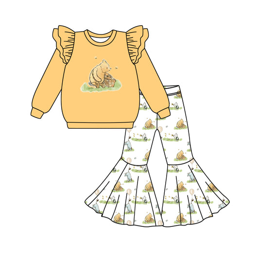 6.15 custom each style moq 5eta 4-6week Sibling Sister bear orange baby girls sets and dress match family design