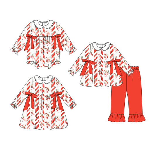 25.8.7 custom each style moq 5eta 4-6week Sibling Sisters Christmas baby girl long sleeve pants sets and dress and rompers match family design
