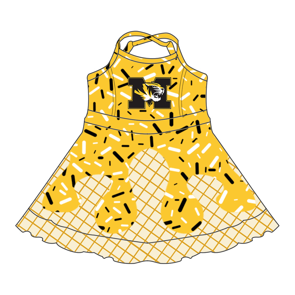 Custom summer teams baby girls clothes team yellow hooded long sleeve tops and short sleeve top and dress and pants and shorts-25.5.28