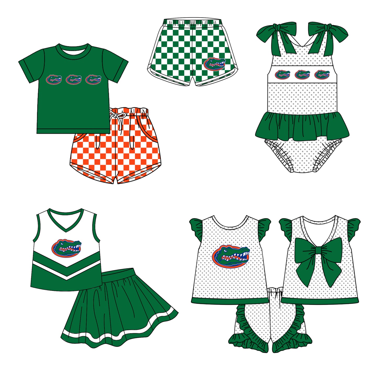 Custom moq 5 mix size milk silk summer teams Boy's Green Short-Sleeved Shirt And Plaid Shorts Set Girl's Two Short-Sleeved Outfits with Matching Swimsuits Adult Shorts
