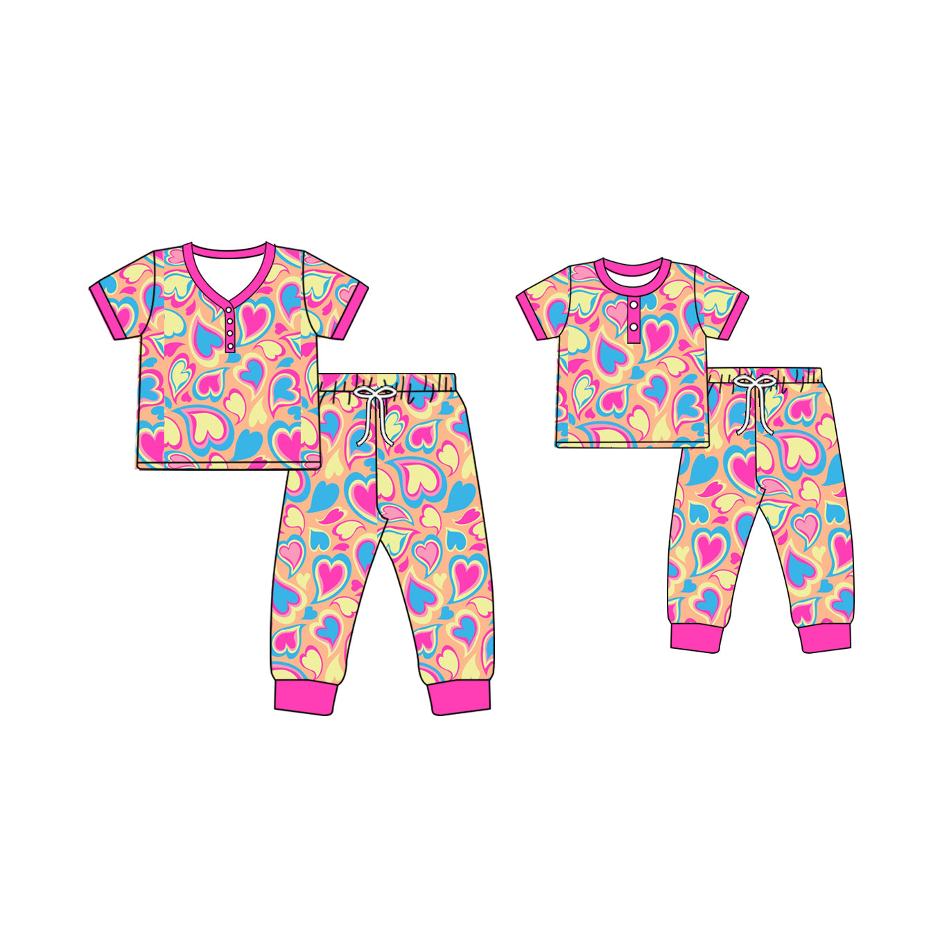 12.2 custom each style moq 5eta 4-6week Sibling Sister love baby girls short sleeve pants sets and adult sets match design