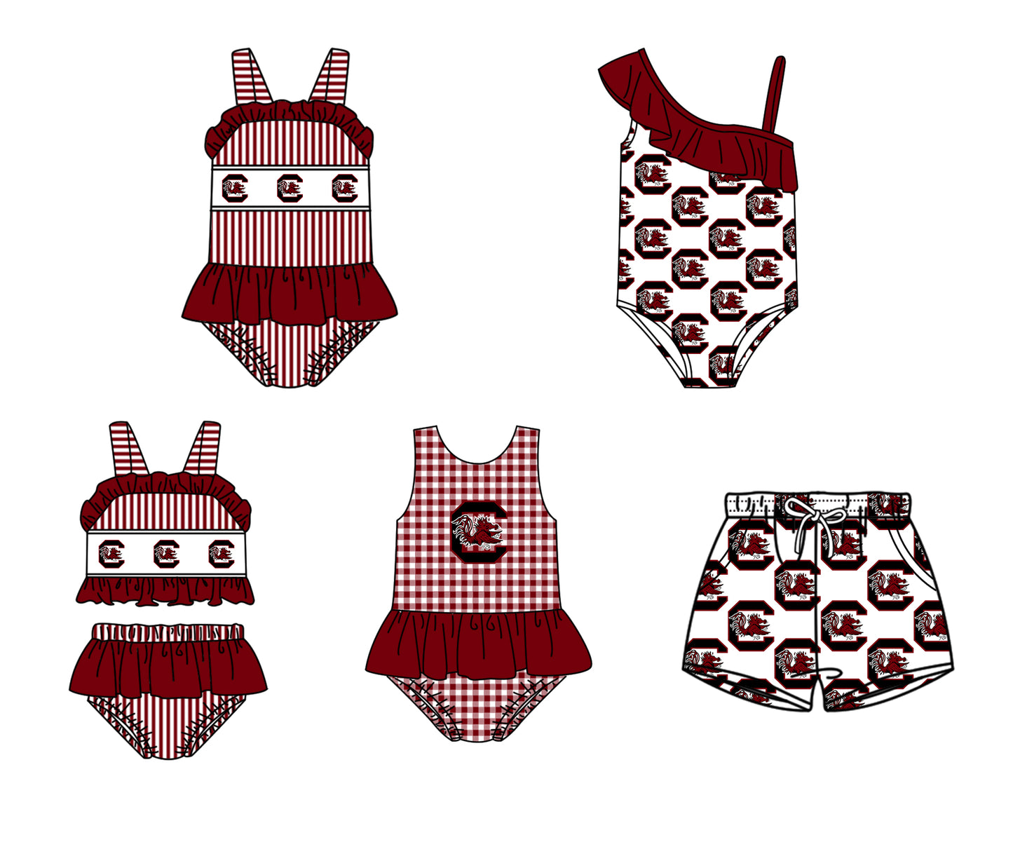 Custom moq 5 mix size milk silk summer teams Baby Girl Red Stripe Two-Piece Swimsuit Set One Piece Swimsuits Boys Swim Trunks