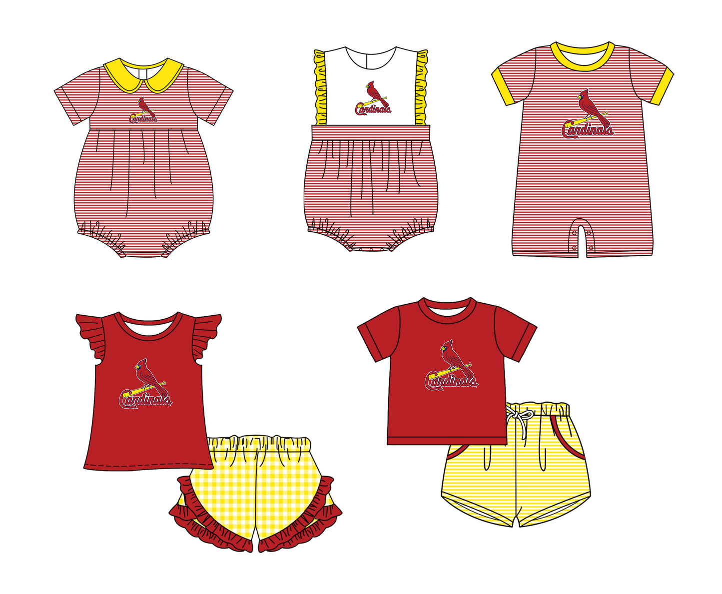 Custom moq 5 mix size milk silk summer teams Baby Boys And Girls Short-Sleeved Red Shirt And Shorts Set Matching Striped Rompers Outfit Set
