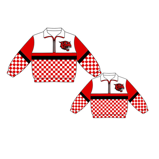 Custom moq 5 mix size milk silk summer teams Daddy and Me Checked Long Sleeve Team Red  Pullover Tops