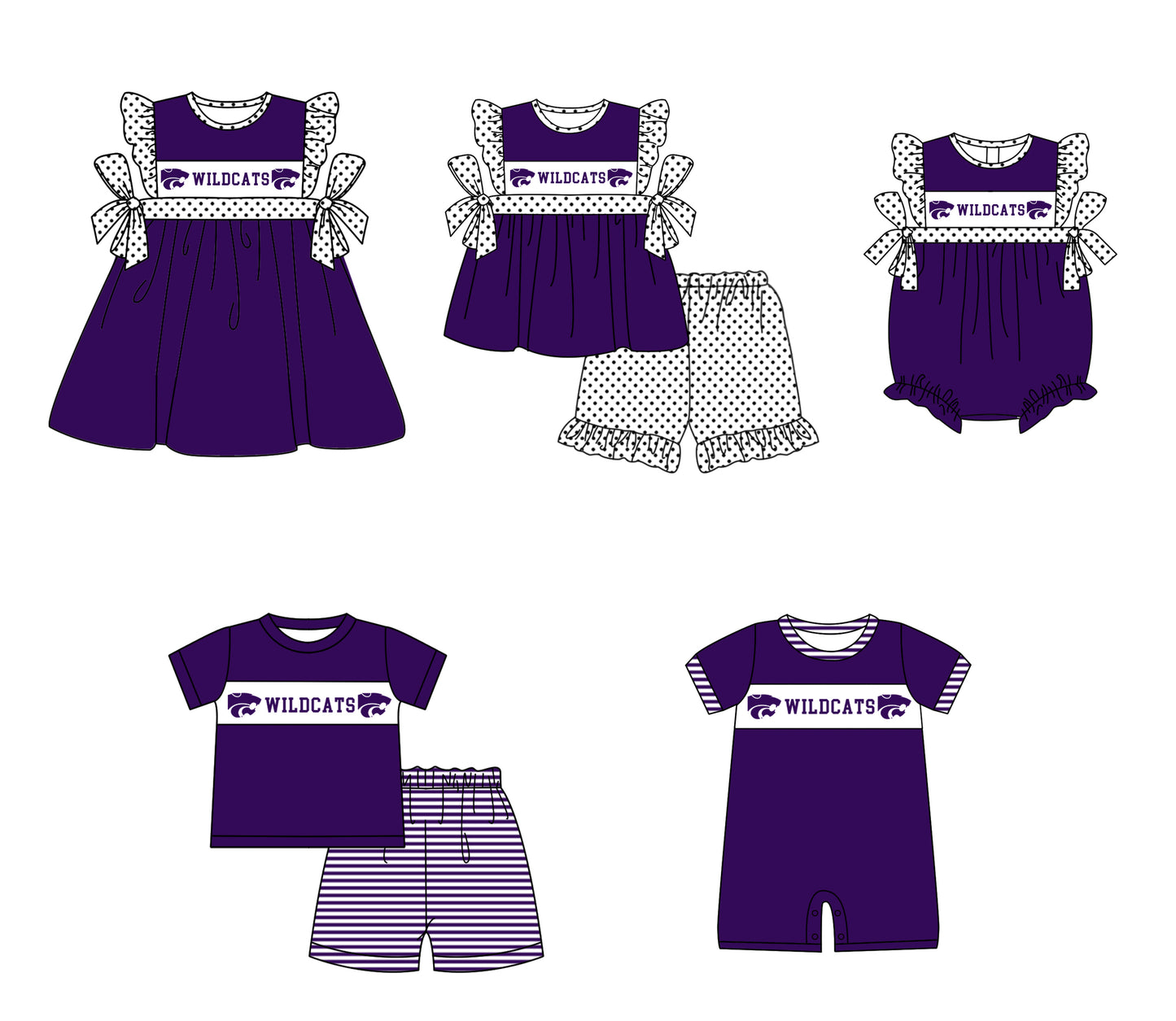 Custom moq 5 mix size milk silk summer teams baby girl boys clothes Dark purple short sleeve shorts sets 2  and dress and rompers 2 series