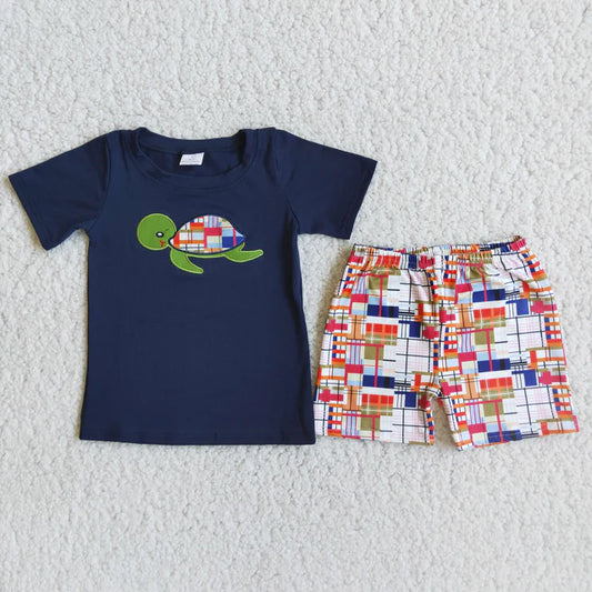 D5-12 Baby boys Turtle plaid outfits
