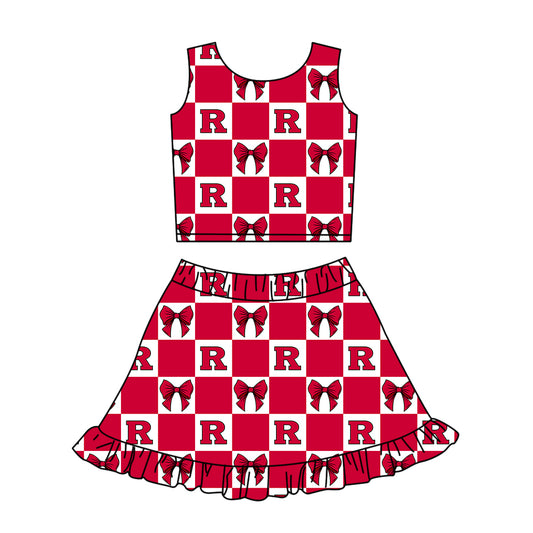 Custom moq 3 or 5 mix size milk silk summer teams baby girl clothes bow red sleeveless skirts sets-26.1.23