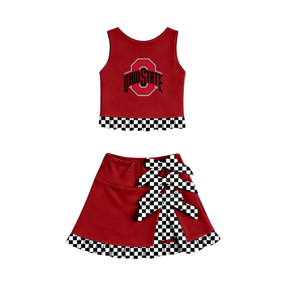 Custom moq 5 mix size summer teams Baby Girls Sleeveless Vest Top Bow Scallop Edge Skort Two Piece Yoga Active Clothes Sets