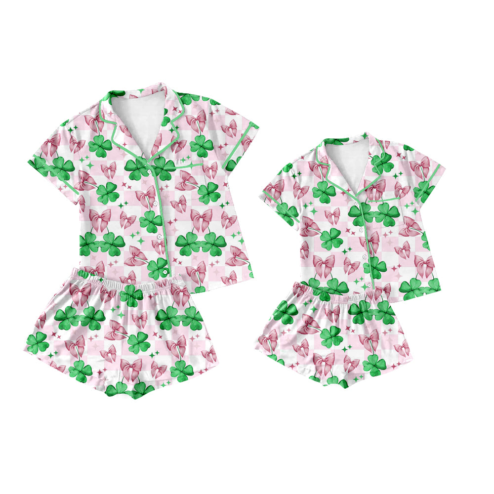 25.12.11 custom each style moq 5 eta 6-8week Sibling Sister bow short sleeve shorts sets and adult set match design