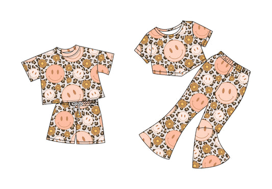 5.5 custom each style moq 5eta 4-6week Sibling Sisters smiley baby short sleeve shorts sets and pants sets match family design