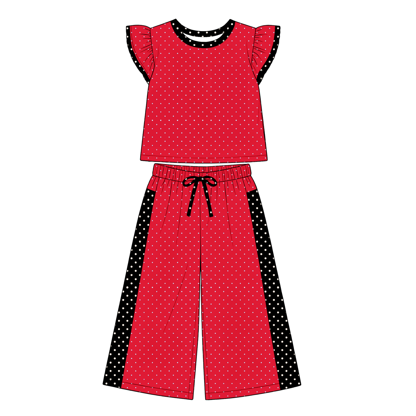 custom moq 5 mix size MSD082407 Baby Girls Flutter Sleeve Polka Dots Top Pants Casual Team Set