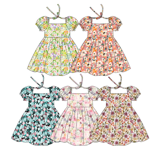 3.18 Custom moq 5 mix size Sibling Baby Girl's Floral Print Short-Sleeved Dress
