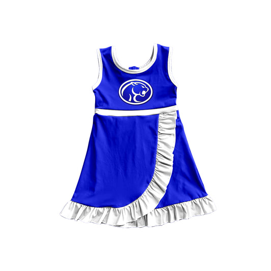 Custom moq 5 mix size milk silk summer teams Baby Girls White Blue Scallop Sleeveless Yoga Knee Length Dress