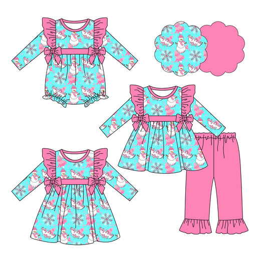 25.6.14 custom each style moq 5eta 4-6week Sibling Sisters Christmas trees pink baby girl long sleeve pants sets and dress and rompers match family design