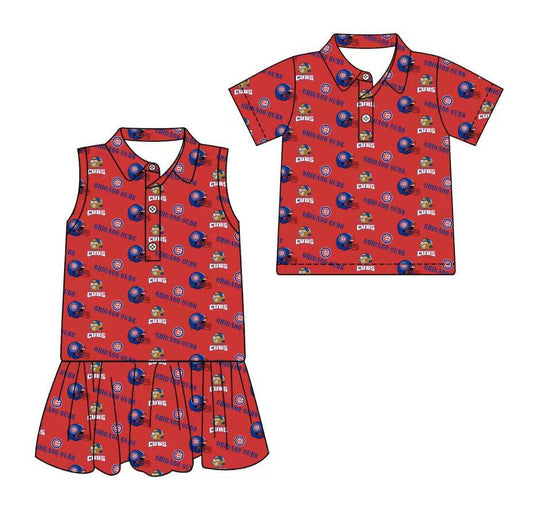 Custom moq 5 mix size milk silk summer teams Red  Sleeveless Dress for Baby Girl Short-Sleeved Polo Shirt for Baby Boy Infant Clothing Set