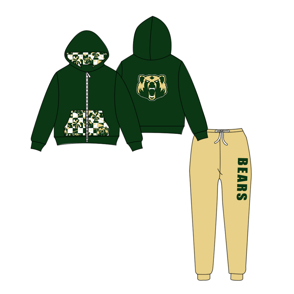 Custom moq 5 mix size eta 6-8weeks milk silk summer teams green baby girl clothes hooded long sleeve pants sets-25.9.11