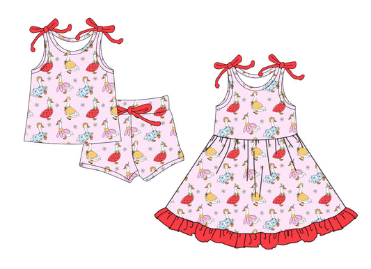 4.7 custom each style moq 5eta 4-6week Sibling Sister baby girl short sleeve shorts sets and dresses match design