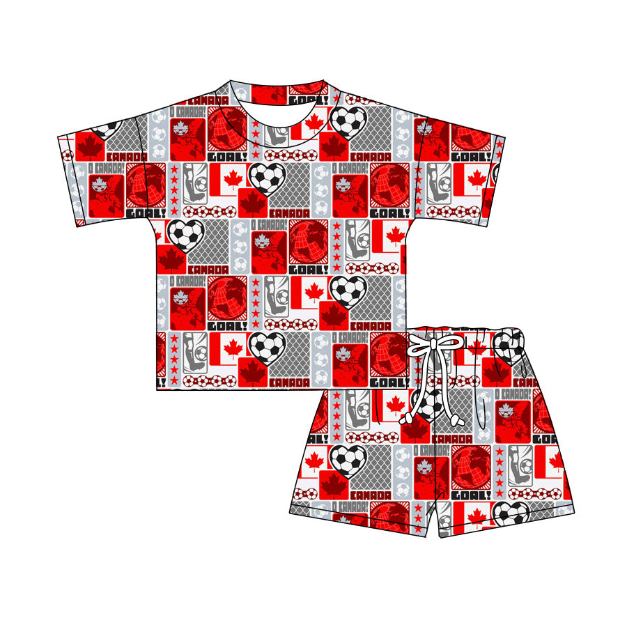 4.2 Custom moq 5 mix size Sibling Baby Footballs Checked Short-Sleeved Top Shorts Set Summer Outfit