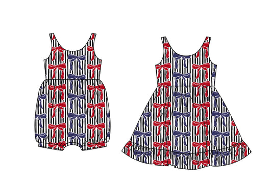 3.27 custom each style moq 5eta 4-6week Sibling Sisters bow baby girl short sleeve dress and rompers match family design