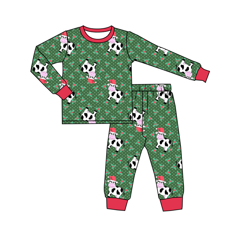 6.7 custom each style moq 5eta 4-6week Sibling Sister cow green boys pajamas outfits and baby romper match family design