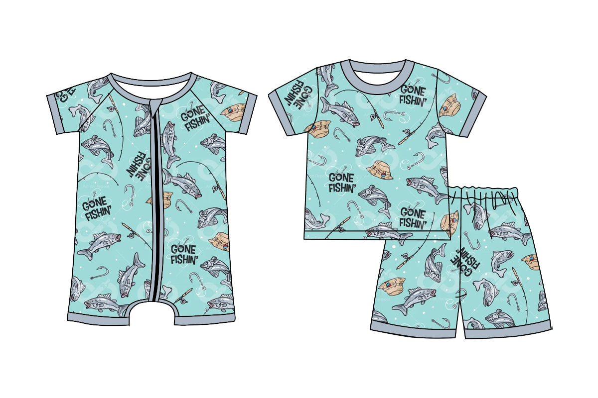Custom moq 5 mix size Sibling Blue Short-Sleeved Zippered Romper And Short Sleeved Shorts Set Baby Boys Outfit