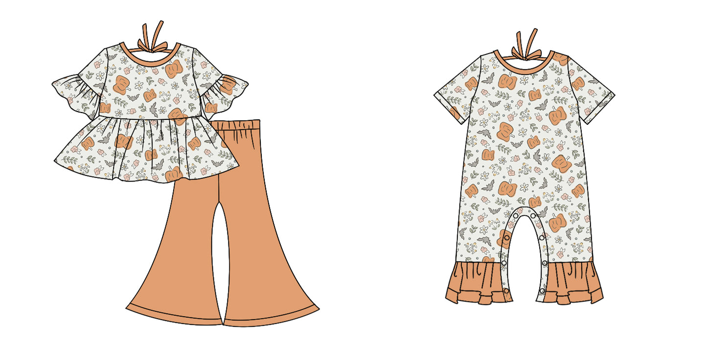 4.28 custom each style moq 5eta 4-6week Sibling Sister pumpkin baby girl pants sets and dress match family design