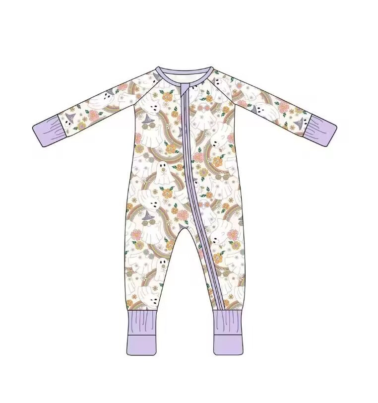 5.9custom each style moq 5eta 4-5week Sibling Sister Halloween cute ghost prints purple girls and boys outfits and baby rompers match family design
