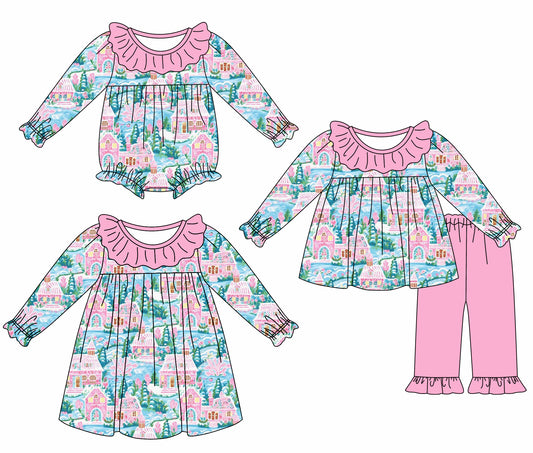 25.5.20 custom each style moq 5eta 4-6week Sibling Sisters baby girl long sleeve pants sets and dress and rompers match family design