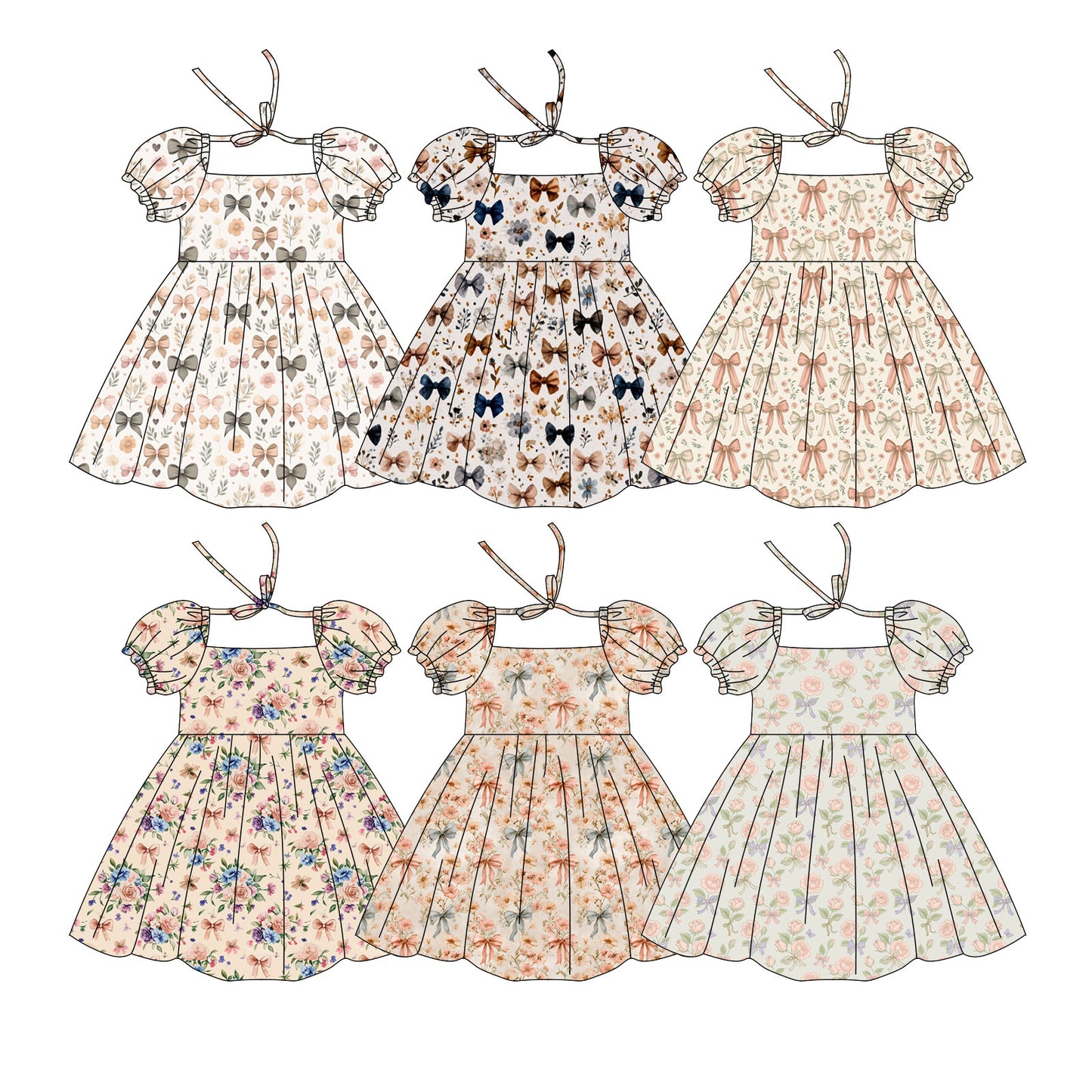 3.19 Custom moq 5 mix size Sibling Baby Girl's Flowers Bows  Short Sleeve Dress Cute Clothing for Infants