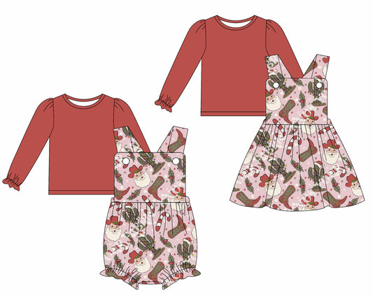 25.6.19 custom each style moq 5eta 4-6week Sibling Sisters Christmas baby girls short sleeve dress and short sleeve rompers and top 1 and top 2 match family design