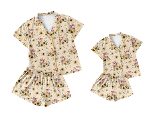 3.22 custom each style moq 5eta 4-6week Sibling Sister cow floral short sleeve shorts sets and adult sets match design