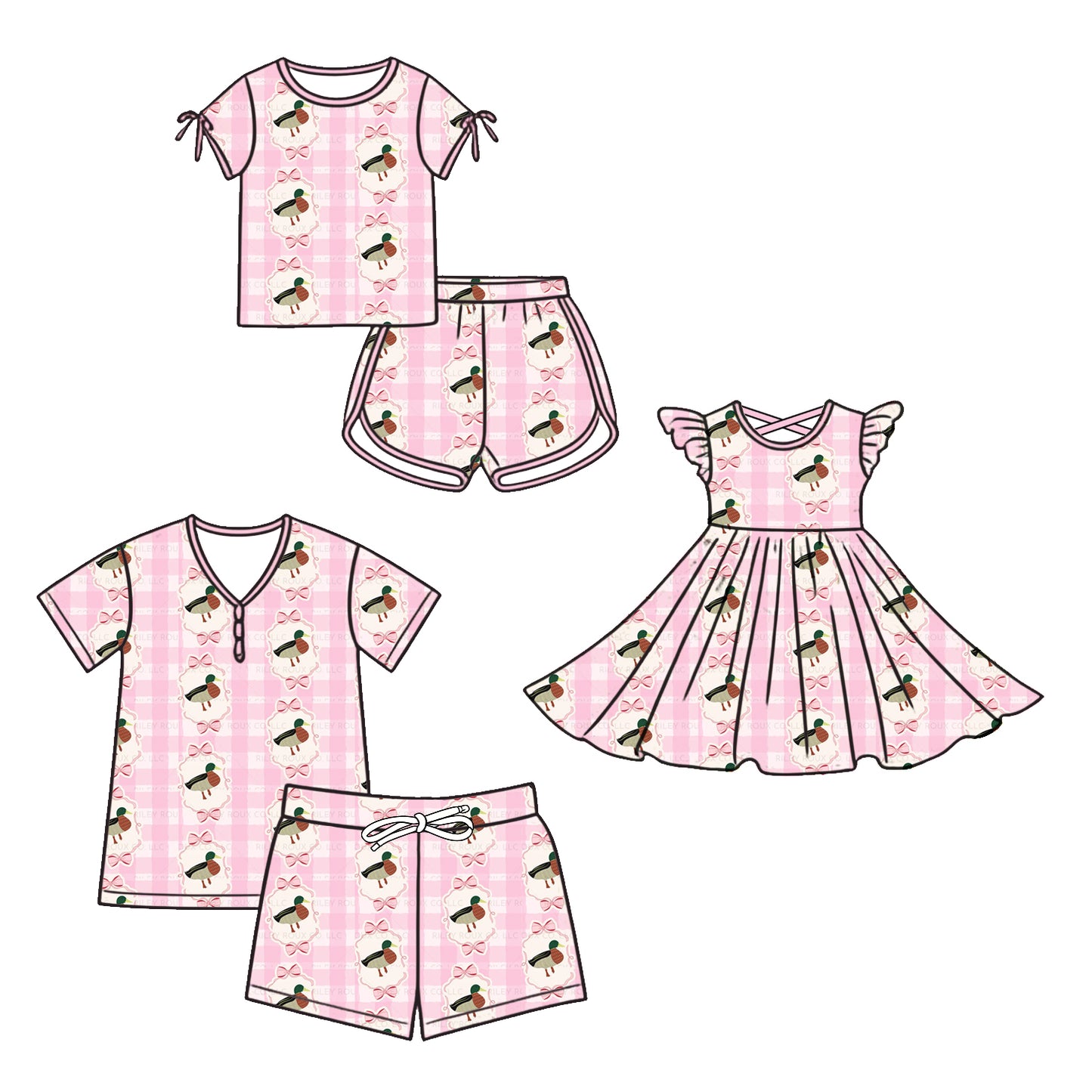 3.25 Custom moq 5 mix size Sibling Mom And Me Pink Short-Sleeved Top And Shorts Set Flutter SleeveDress