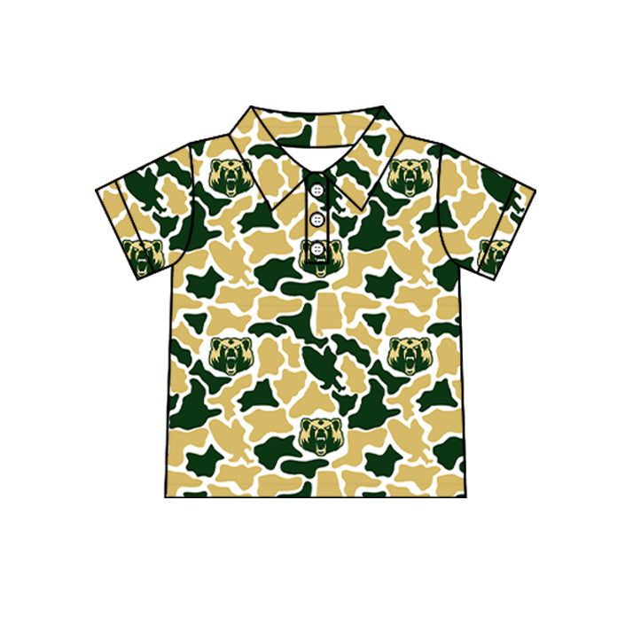 Custom moq 5 mix size summer teams Baby Boys Summer Short Sleeve Camouflage Button Down Polo Shirt