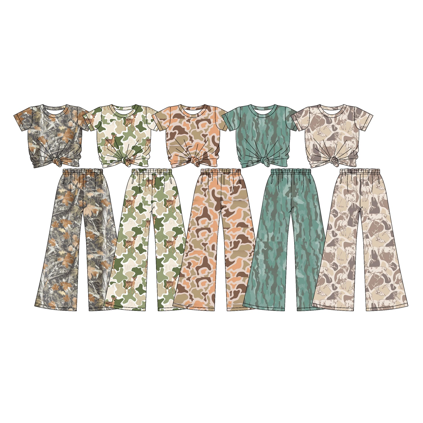 2.28 Custom moq 5 mix size Sibling Baby Girl Camo  Sleeveless Top And Pants Set