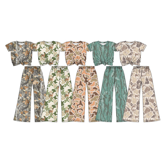 2.28 Custom moq 5 mix size Sibling Baby Girl Camo  Sleeveless Top And Pants Set
