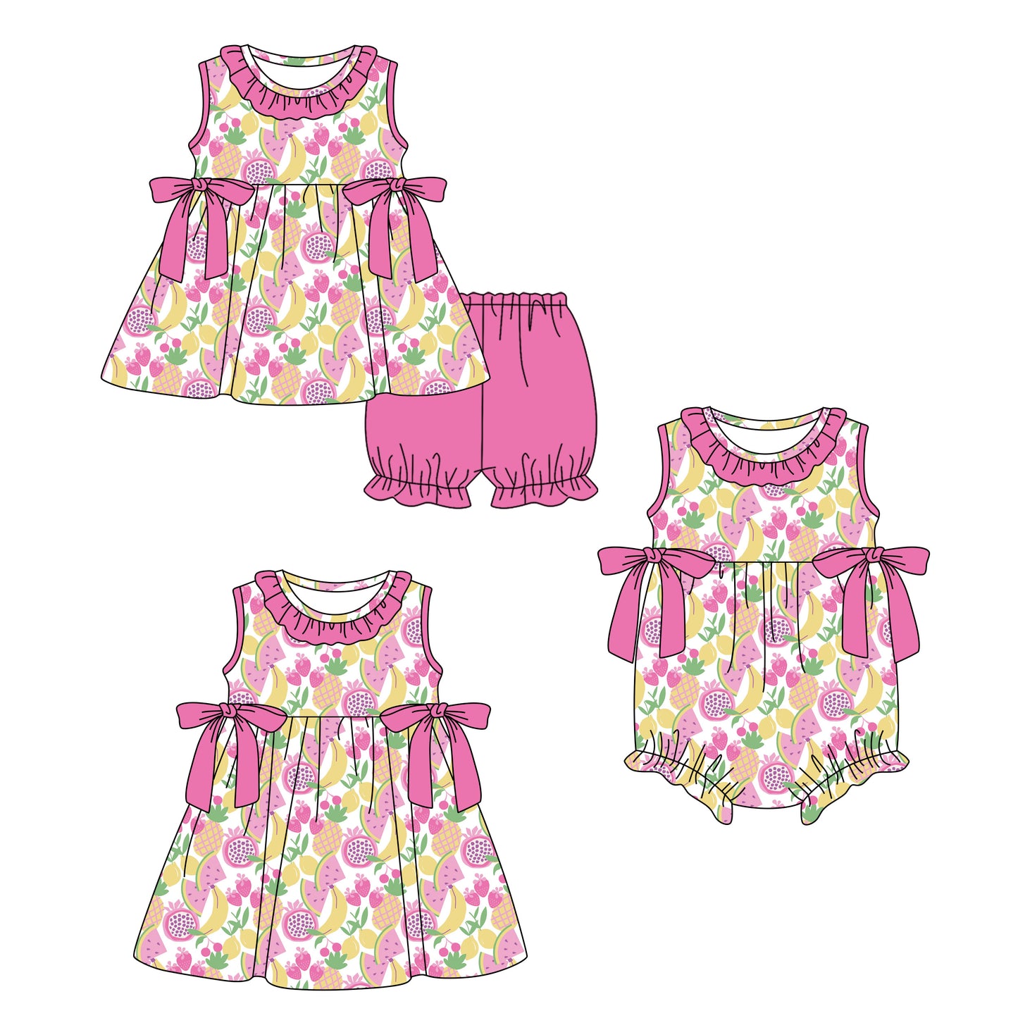 3.27 Custom moq 5 mix size Sibling Baby Girl's Flowers  Sleeveless Tunic Ruffle Shorts Set Cute Romper Dress for Summer