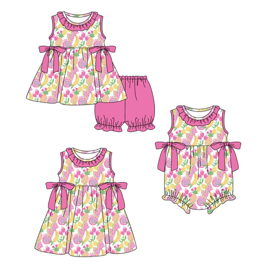 3.27 Custom moq 5 mix size Sibling Baby Girl's Flowers  Sleeveless Tunic Ruffle Shorts Set Cute Romper Dress for Summer