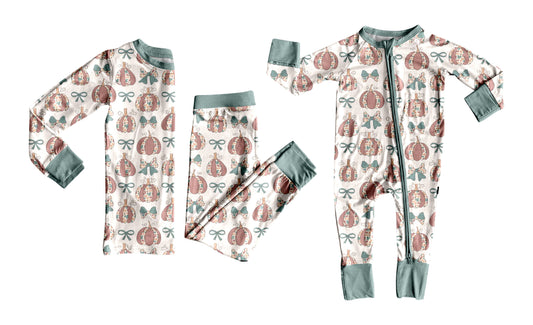 25.6.18 custom each style moq 5eta 4-6week Sibling Sisters pumpkin bow baby boy long sleeve pants sets and rompers match family design